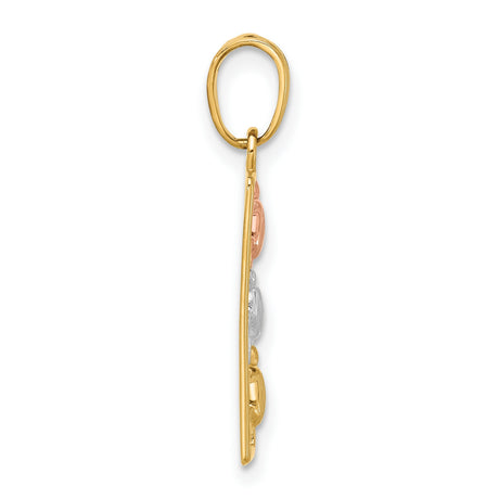 14k Two-Tone Gold Sea Turtle Pendant with Rose, White, and Yellow Gold Turtles in Vertical Frame