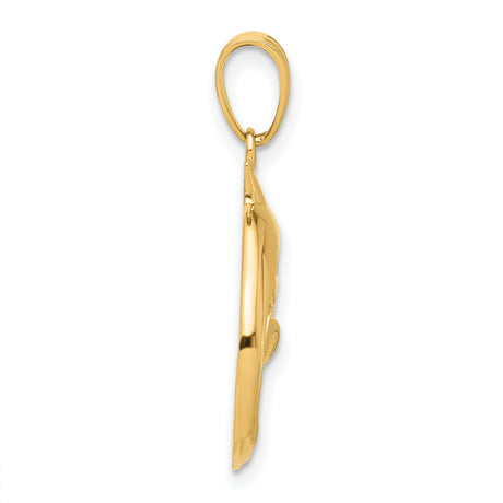 14k Yellow Gold Dolphin Pendant with Openwork Ocean Motif for Women