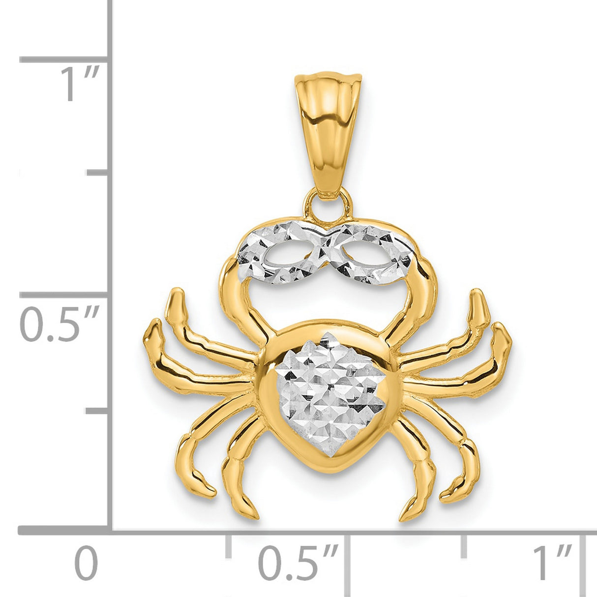 14k Multi-Tone Gold Crab Pendant, Diamond Cut Cancer Zodiac Symbol for Women
