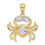 14k Multi-Tone Gold Crab Pendant, Diamond Cut Cancer Zodiac Symbol for Women