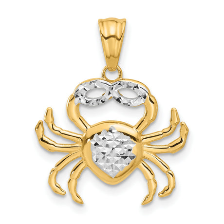 14k Multi-Tone Gold Crab Pendant, Diamond Cut Cancer Zodiac Symbol for Women