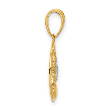 14k Multi-Tone Gold Pendant with Two Starfish and Seashell in Open Circle Design