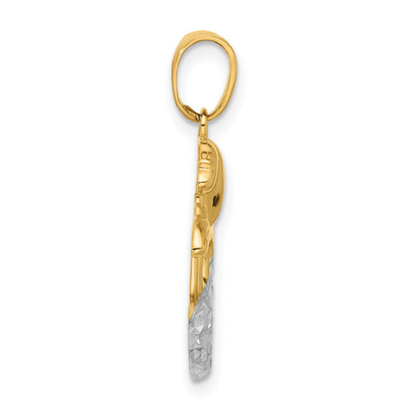 14k Multi-Tone Gold Mermaid Pendant with Rhodium Accents and Textured Tail Design