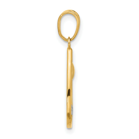 14k Multi-Tone Gold Teardrop Pendant with Palm Tree, Sun, and Textured Waves