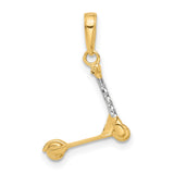 14k Yellow Gold Scooter Pendant, Textured and Polished Mini Kick Scooter Charm, Unisex Jewelry