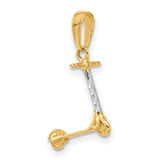 14k Yellow Gold Scooter Pendant, Textured and Polished Mini Kick Scooter Charm, Unisex Jewelry