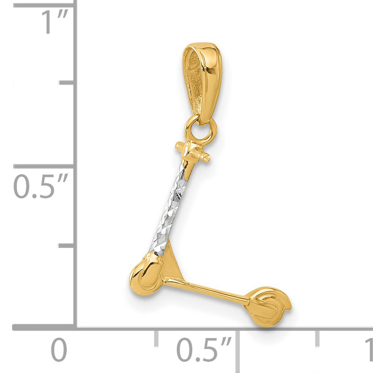 14k Yellow Gold Scooter Pendant, Textured and Polished Mini Kick Scooter Charm, Unisex Jewelry