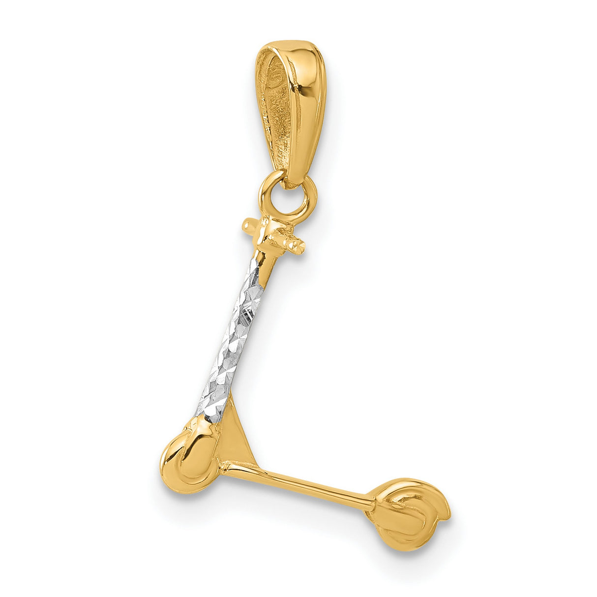 14k Yellow Gold Scooter Pendant, Textured and Polished Mini Kick Scooter Charm, Unisex Jewelry