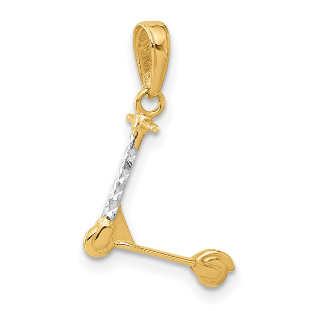 14k Yellow Gold Scooter Pendant, Textured and Polished Mini Kick Scooter Charm, Unisex Jewelry