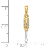 14k Multi-Tone Gold Screwdriver Pendant, Flathead Tool Charm, Industrial Jewelry for Men