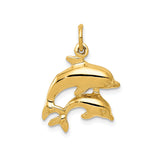 14k Yellow Gold Dolphin Pendant with Two Jumping Dolphins, Ocean Theme Charm for Women or Unisex Wear
