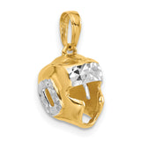 14k Yellow Gold and Rhodium Boxing Glove Pendant, Diamond-Cut Texture, Athletic Charm for Men