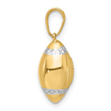 14k Multi-Tone Gold Football Pendant with Rhodium Accents and 3D Textured Design