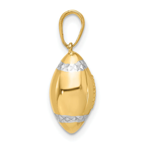 14k Multi-Tone Gold Football Pendant with Rhodium Accents and 3D Textured Design