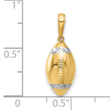 14k Multi-Tone Gold Football Pendant with Rhodium Accents and 3D Textured Design