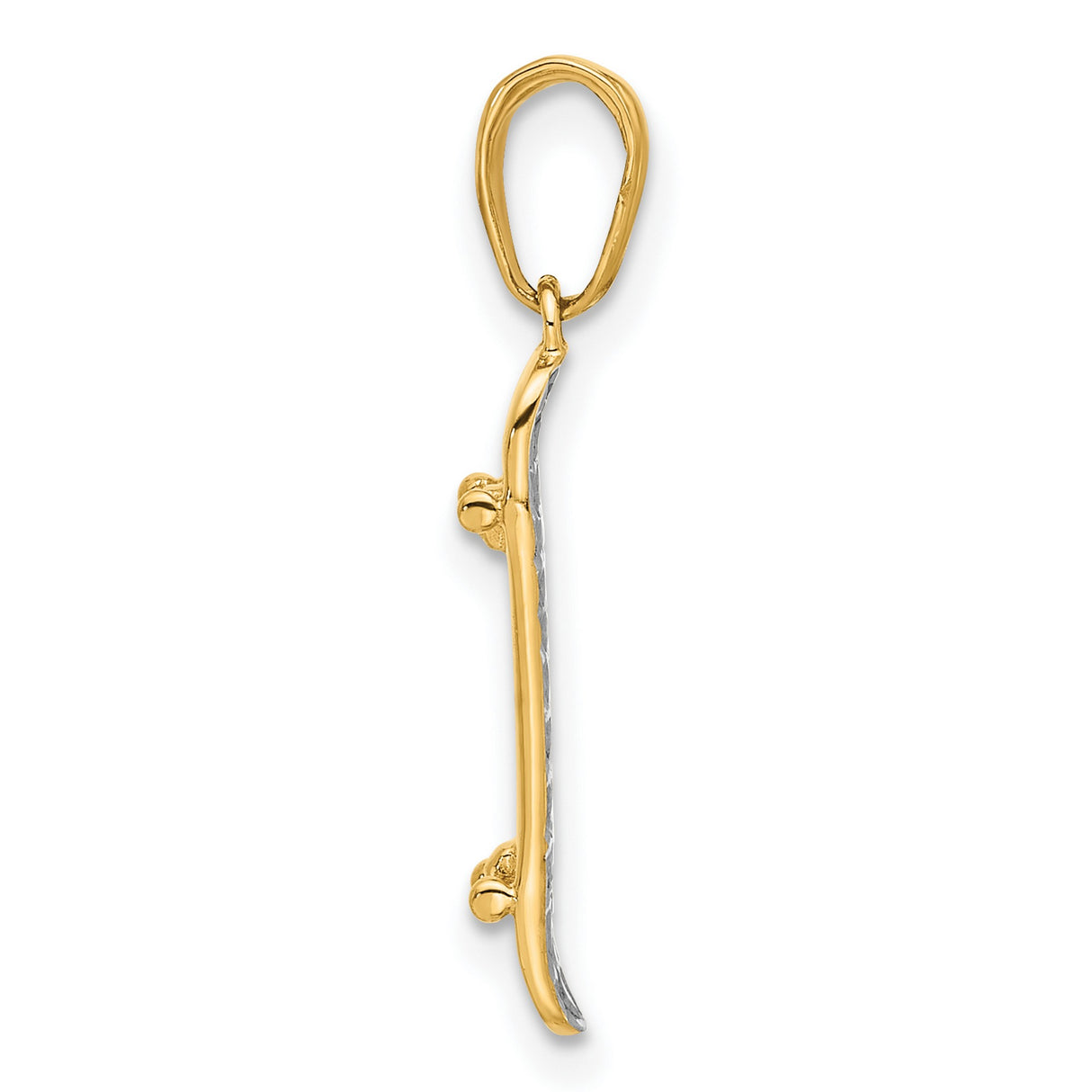 14k Multi-Tone Gold Bar Pendant with Rhodium Accent and Diamond Cut Texture for Women