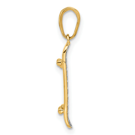 14k Multi-Tone Gold Bar Pendant with Rhodium Accent and Diamond Cut Texture for Women