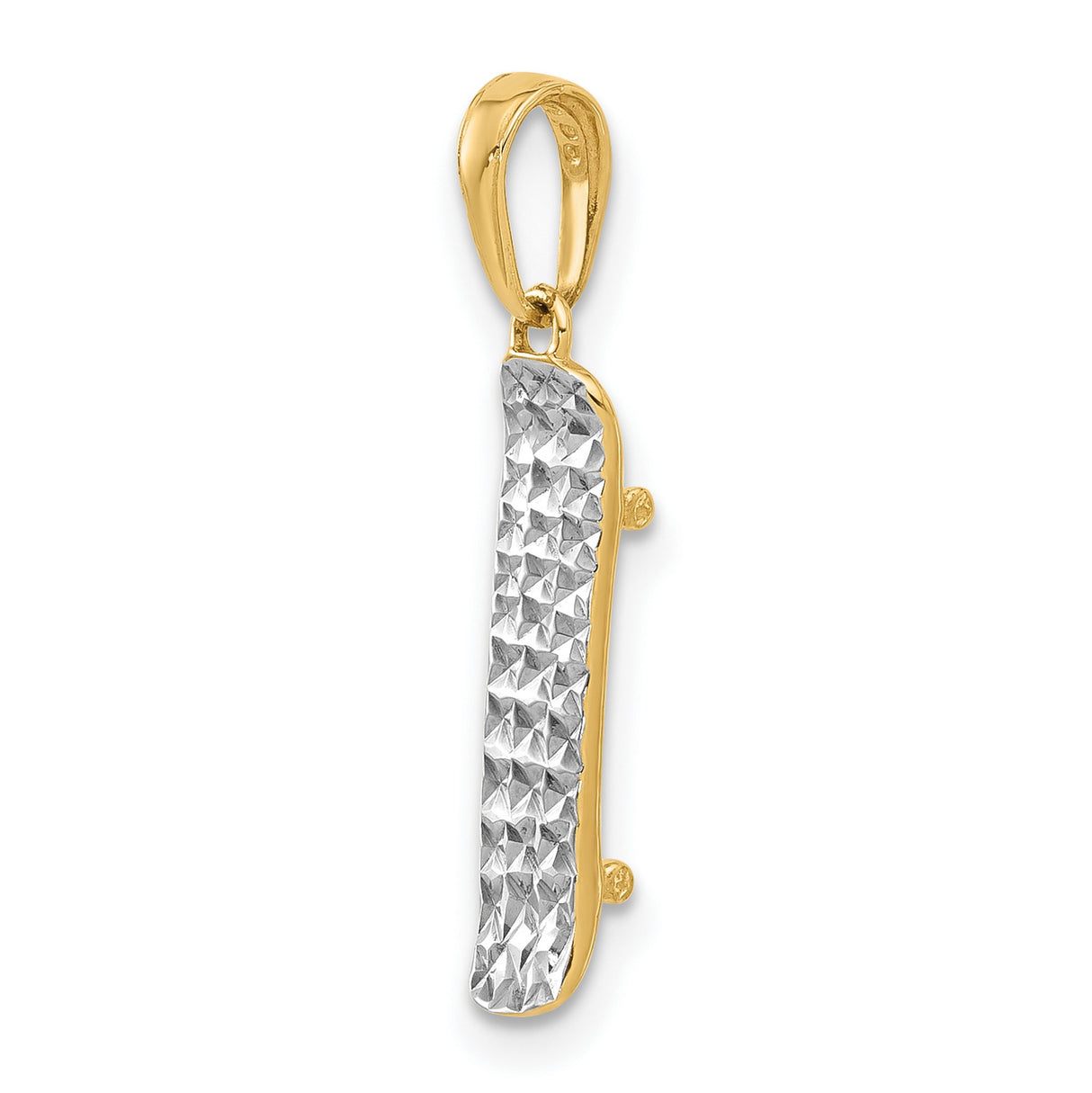 14k Multi-Tone Gold Bar Pendant with Rhodium Accent and Diamond Cut Texture for Women