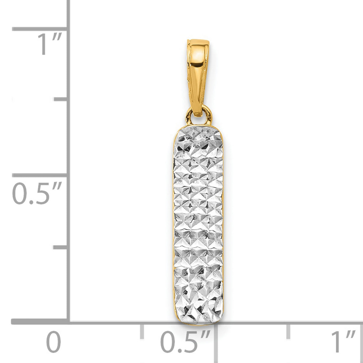 14k Multi-Tone Gold Bar Pendant with Rhodium Accent and Diamond Cut Texture for Women