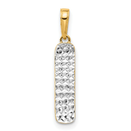 14k Multi-Tone Gold Bar Pendant with Rhodium Accent and Diamond Cut Texture for Women