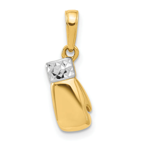 14k Multi-Tone Gold Boxing Glove Pendant with Rhodium Accent, Polished Sports Symbol for Men or Unisex
