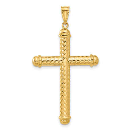 14k Yellow Gold Cross Pendant, Diamond Cut Polished Religious Jewelry for Men and Women
