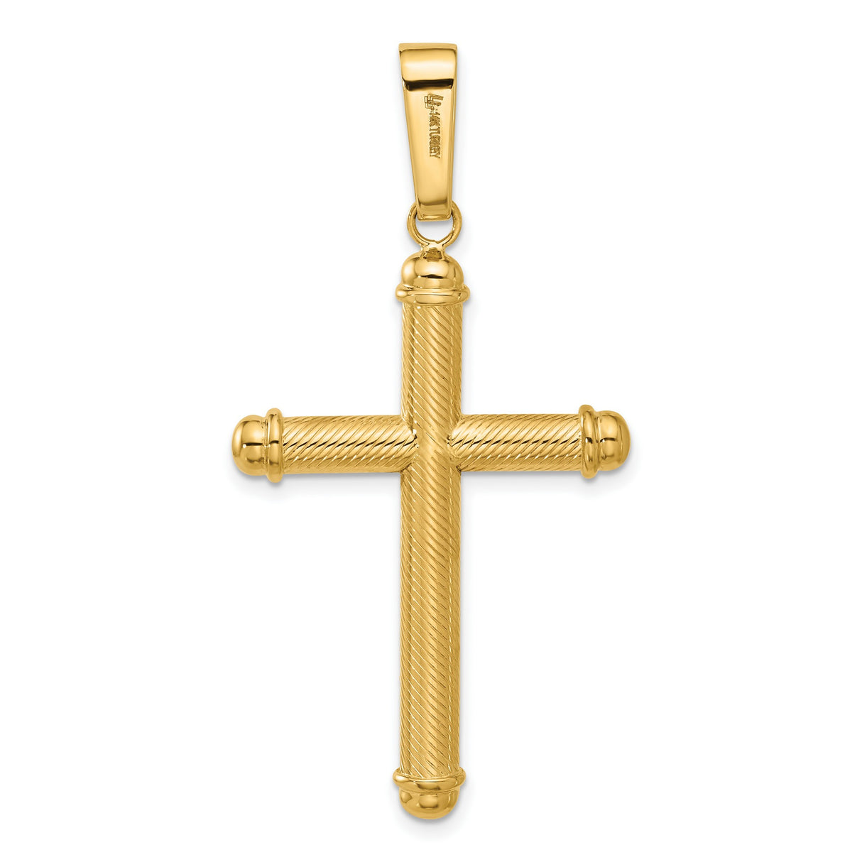 14k Yellow Gold Cross Pendant, Textured Shine Finish, Religious Vintage Style for Men and Women
