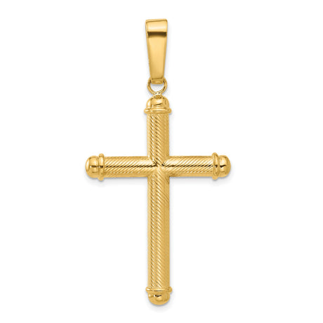 14k Yellow Gold Cross Pendant, Textured Shine Finish, Religious Vintage Style for Men and Women