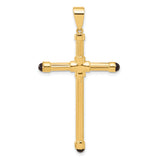 14k Yellow Gold Cross Pendant with Black Onyx Inlay, Sleek Modern Design for Men and Women