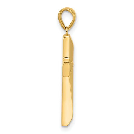 14k Yellow Gold Cross Pendant, Polished Finish, Modern Sculptural Religious Design, Unisex Jewelry