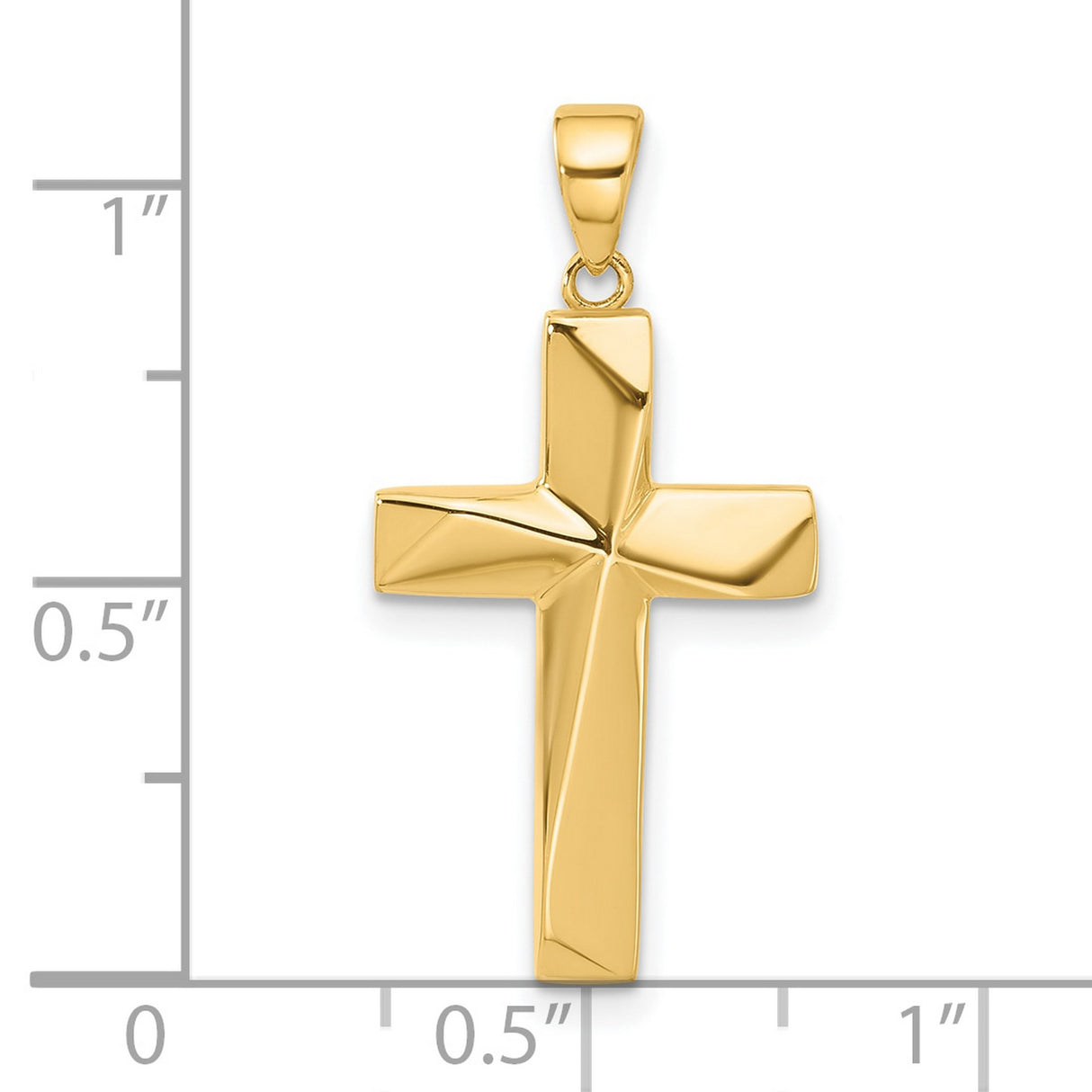 14k Yellow Gold Cross Pendant, Polished Finish, Modern Sculptural Religious Design, Unisex Jewelry