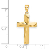 14k Yellow Gold Cross Pendant, Polished Finish, Modern Sculptural Religious Design, Unisex Jewelry