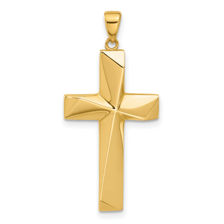 14k Yellow Gold Cross Pendant, Polished Mirror Finish, Modern Religious Jewelry for Men and Women