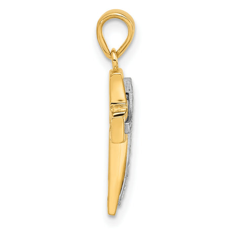 14k Two-Tone Gold Cross Pendant, Diamond-Cut Textured Religious Design