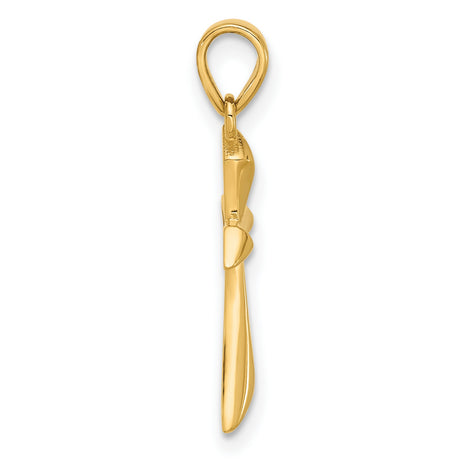 14k Yellow Gold Cross Pendant with Twisted Polished Design, Unisex Artistic Style