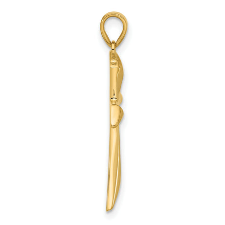 14k Yellow Gold Cross Pendant, Polished Religious Charm with Sleek Modern Design, Unisex