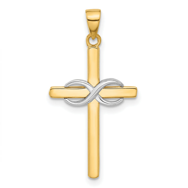 Polished Infinity Cross Charm Pendant in Real 14k Multi-Tone Gold