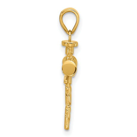 14k Yellow Gold Nail Cross Pendant with Textured Details, Rugged Religious Symbol for Men and Women