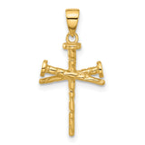 14k Yellow Gold Nail Cross Pendant with Textured Details, Rugged Religious Symbol for Men and Women
