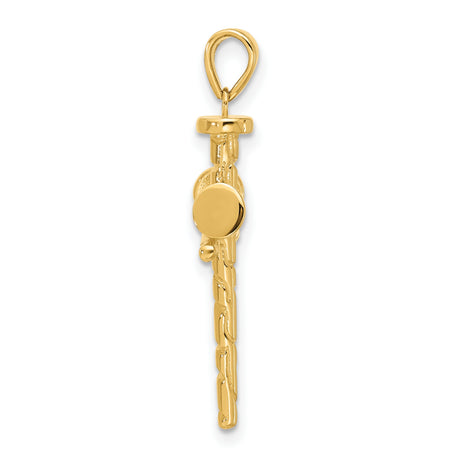 14k Yellow Gold Cross Pendant with Textured Nail Design, Faith and Redemption Symbol