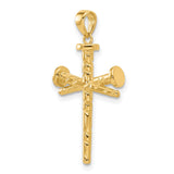 14k Yellow Gold Cross Pendant with Textured Nail Design, Faith and Redemption Symbol