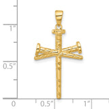 14k Yellow Gold Cross Pendant with Textured Nail Design, Faith and Redemption Symbol