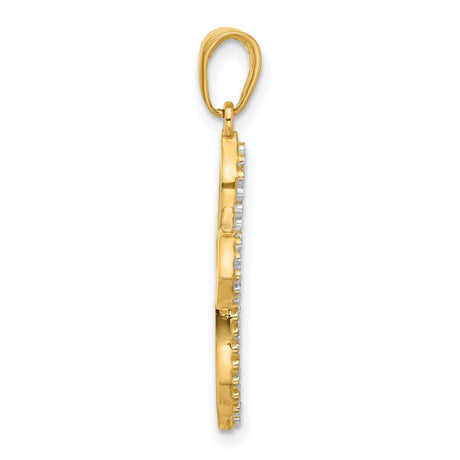 14k Multi-Tone Gold Cross Pendant with Diamond Cut Faceted Finish, Religious Charm