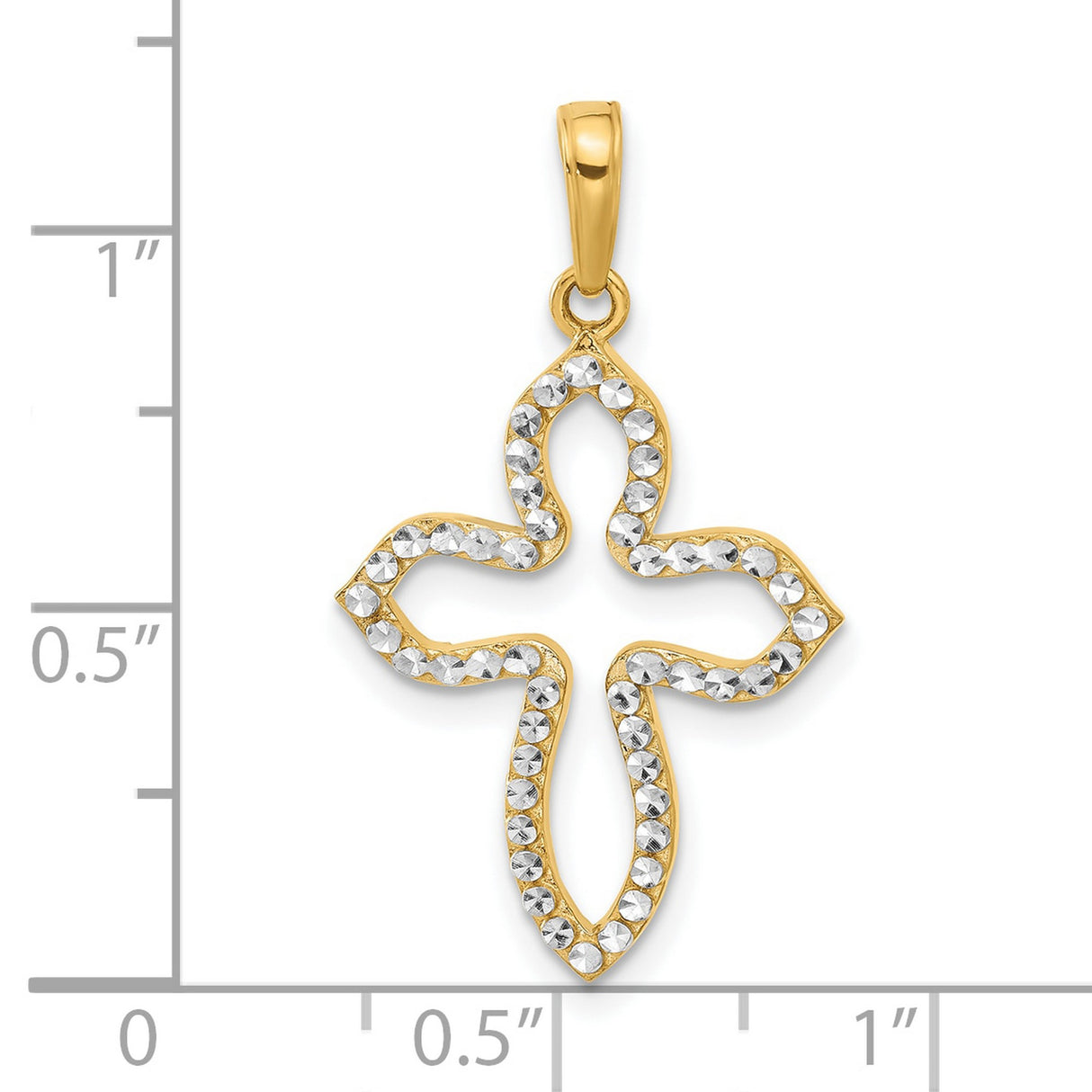 Diamond-Cut Pointed Cross Charm Pendant in Real 14k Multi-Tone Gold