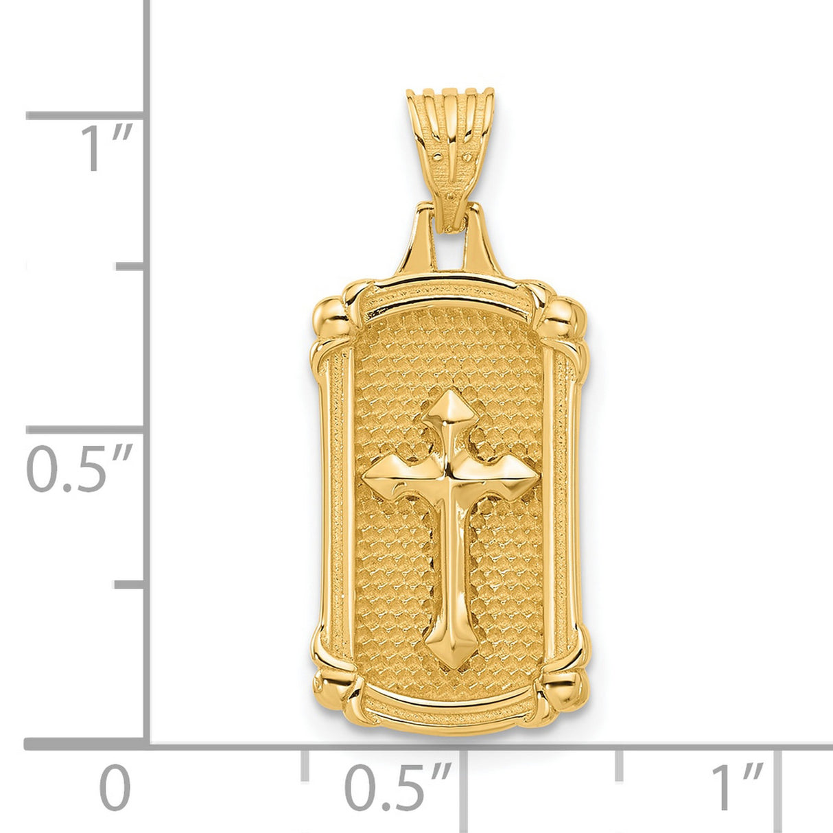 14k Yellow Gold Dog Tag Cross Pendant with Polished Textured Design