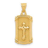 14k Yellow Gold Dog Tag Cross Pendant with Polished Textured Design