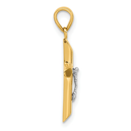 Polished and Textured Crucifix Charm Pendant in Real 14k Multi-Tone Gold