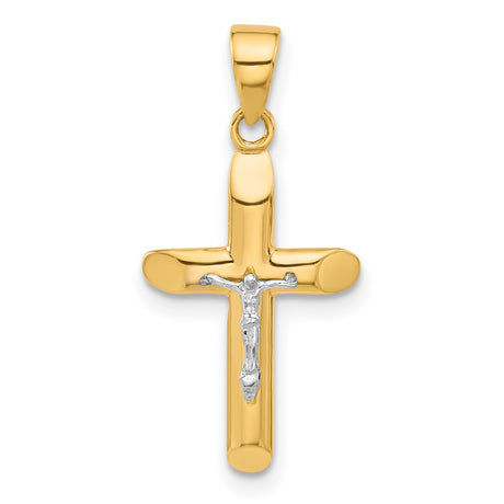 Polished and Textured Crucifix Charm Pendant in Real 14k Multi-Tone Gold