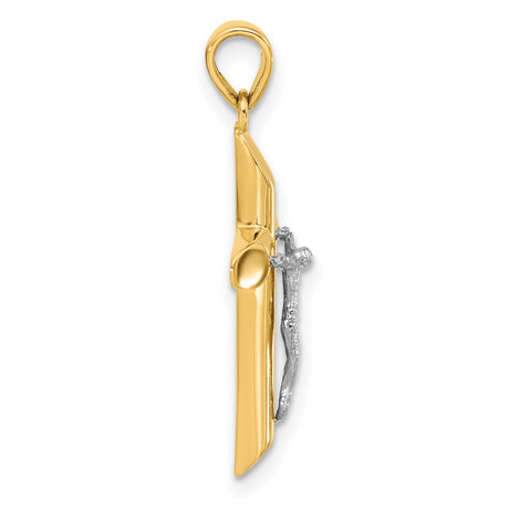 Polished and Textured Crucifix Charm Pendant in Real 14k Multi-Tone Gold