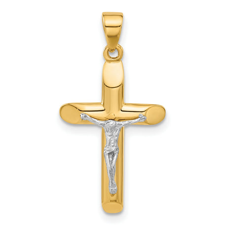 Polished and Textured Crucifix Charm Pendant in Real 14k Multi-Tone Gold